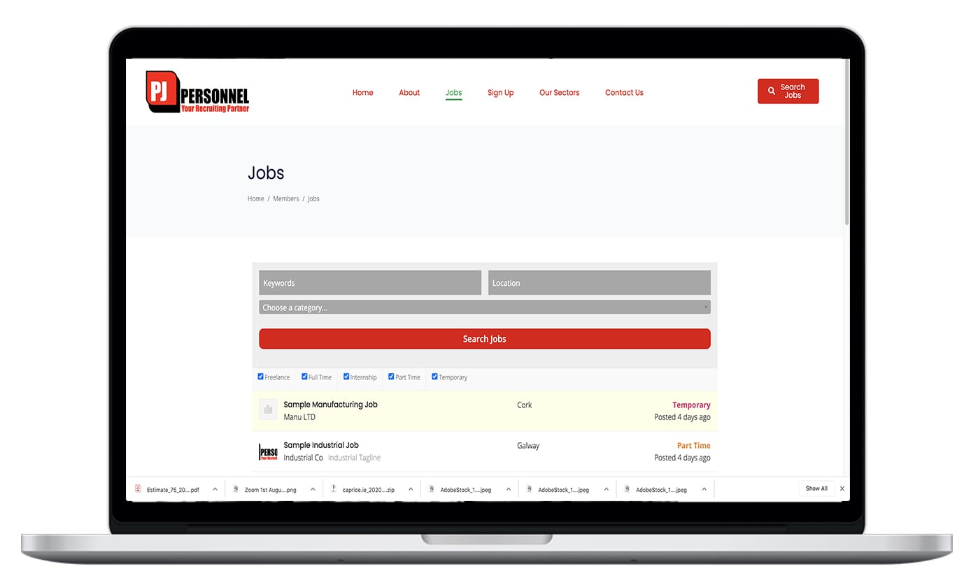 PJ Personnel Recruitment Agency stock image of a laptop showing our website job board.